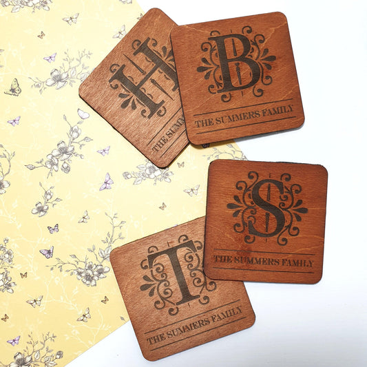 Personalised Monogram Coaster I Custom Wooden Coaster I Family Coaster Set
