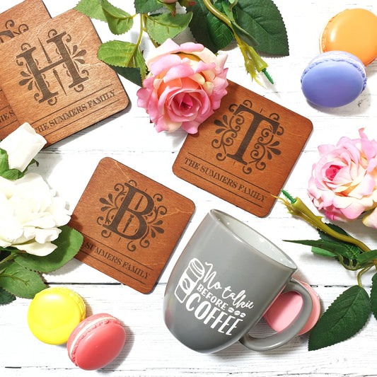 Personalised Monogram Coaster I Custom Wooden Coaster I Family Coaster Set