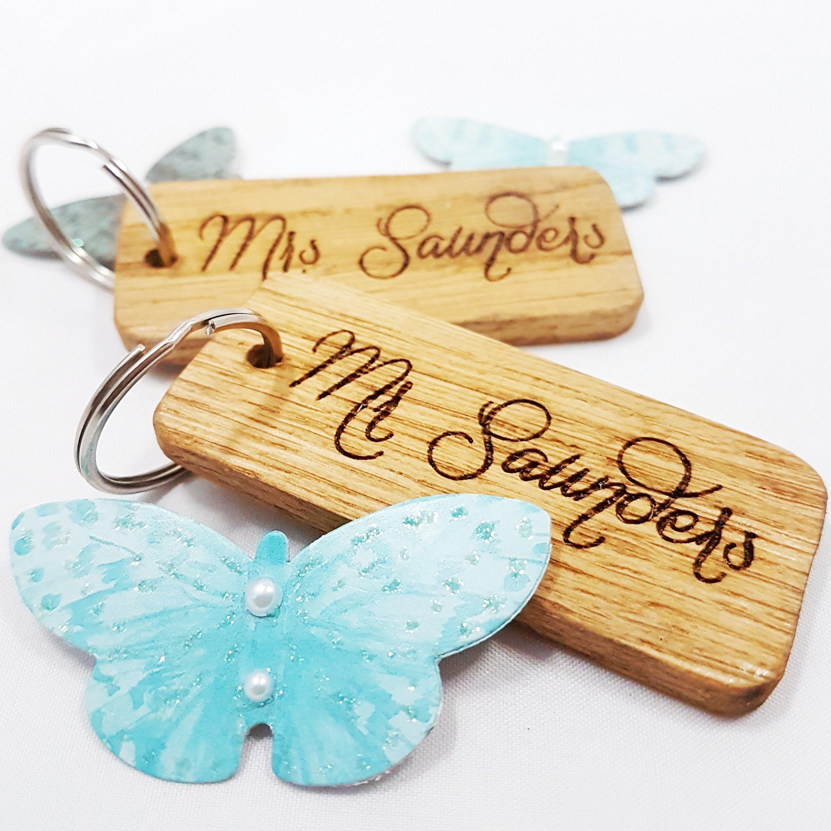 Personalised Mr & Mrs Wooden Keyring Set