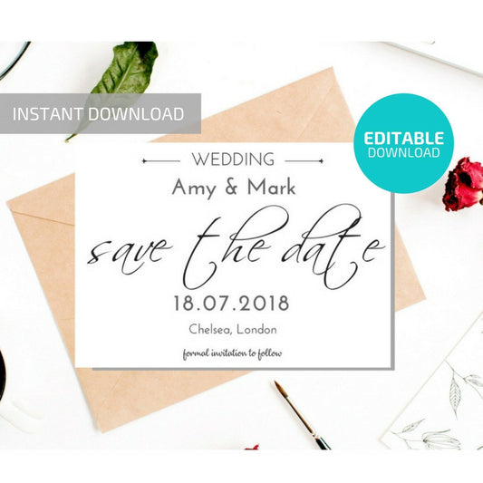 Personalised Printable Save The Date Wedding Invitation