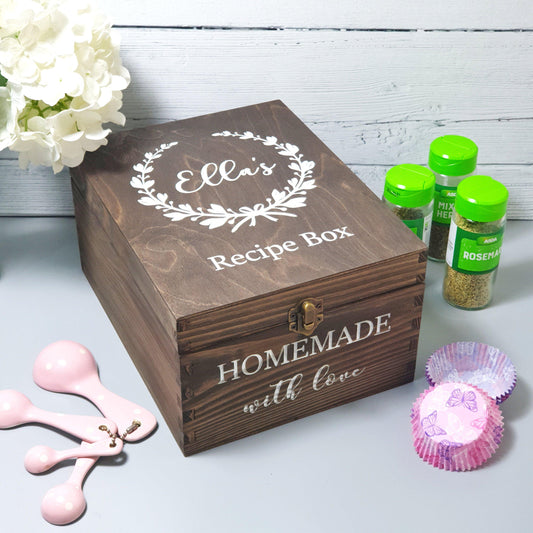 Personalised Recipe Card Box I Wooden Recipe Organiser