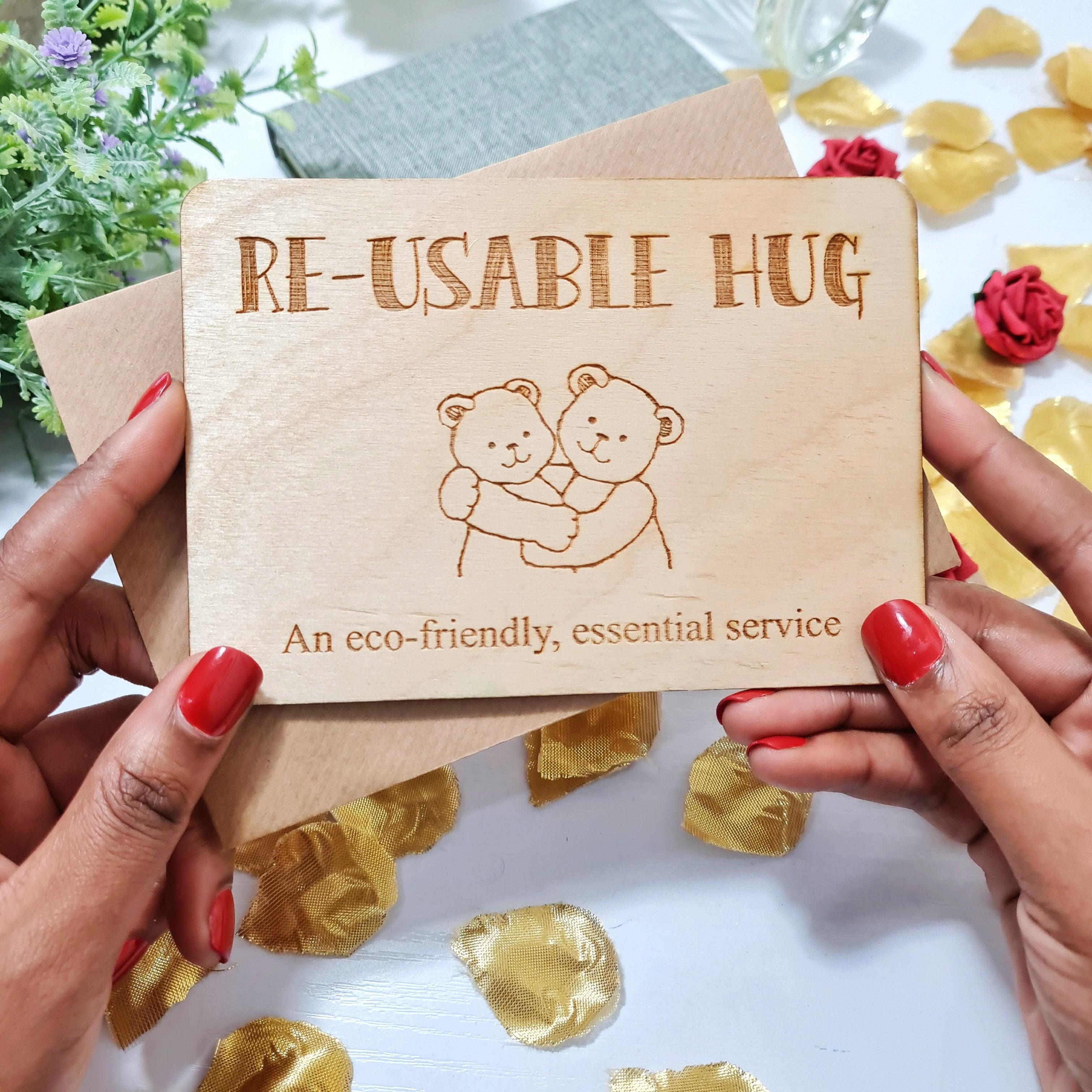 Personalised Reusable Hug Postcard I Eco friendly Wood Postcard I Sympathy Friend Gift