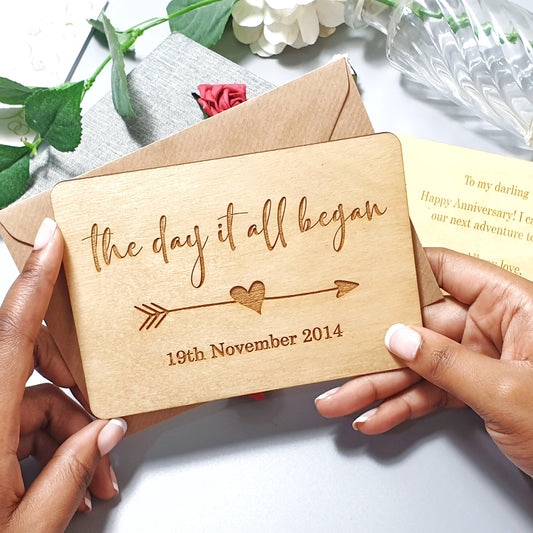 Personalised Wedding Anniversary Date Postcard I Engraved Wooden Wedding Card