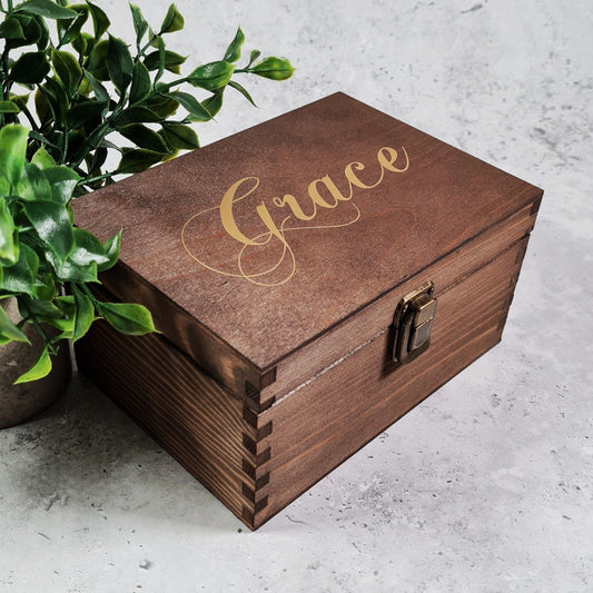 Personalised Wooden Memory Box I Keepsake Box With Lock I Custom Jewellery Storage Box