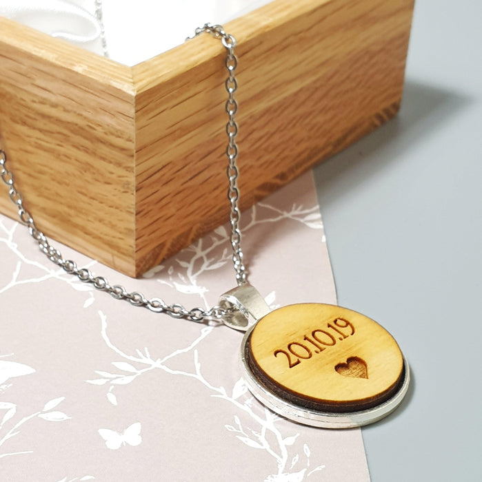 Personalised Wooden Necklace Pendant I 5th Wedding Anniversary Gift for Her