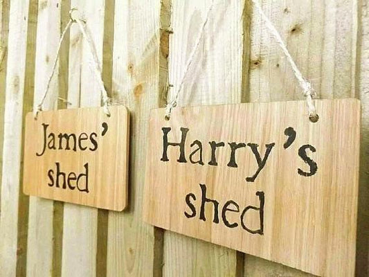 Personalised oak wood shed sign