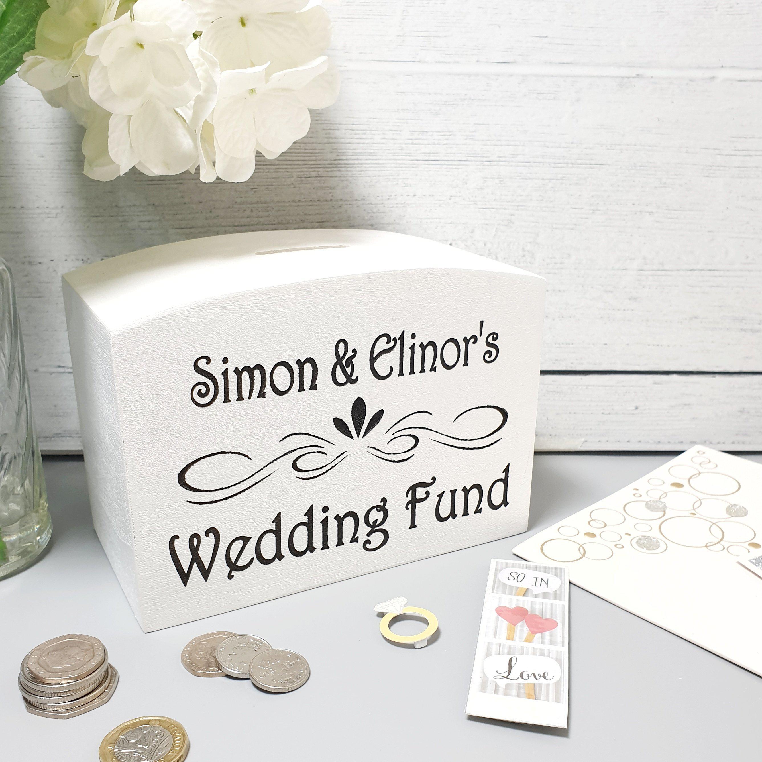 Personalised wooden wedding money box