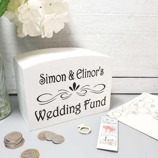 Personalised wooden wedding money box