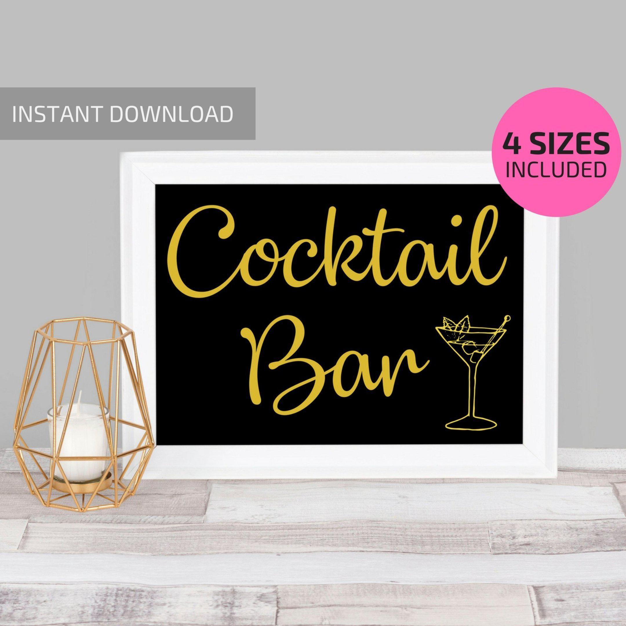 Printable Cocktail Bar Sign Black & Gold