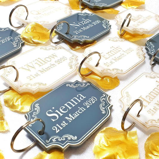 Vintage Wedding Favours I Wedding Table Place Names I Personalised Keyring Favors I Bridesmaid Bridal Shower Groomsmen Gift I Save the Date