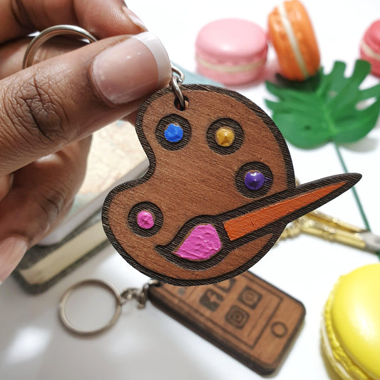 Wooden Paint Palette Keyring I Engraved Artist Keychain Charm I Art Gift Idea