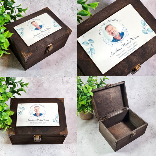 Wooden Photo Keepsake Box - Memorial Bereavement Gift - Ashes Cremation Box - Sympathy Gift