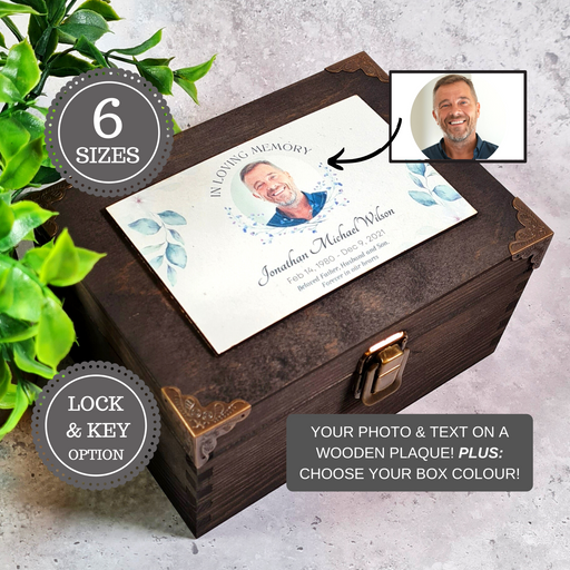Wooden Photo Keepsake Box - Memorial Bereavement Gift - Ashes Cremation Box - Sympathy Gift
