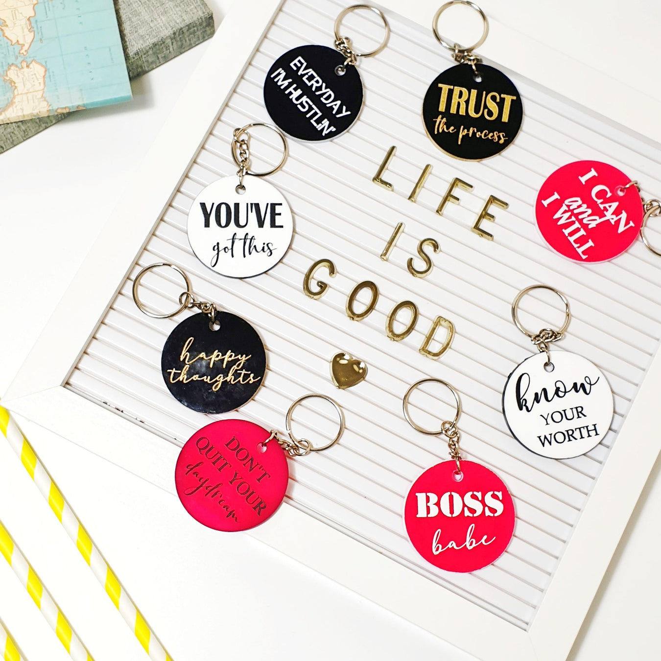 Motivational Keyrings I Inspirational Quote Keychains I Positivity Tags