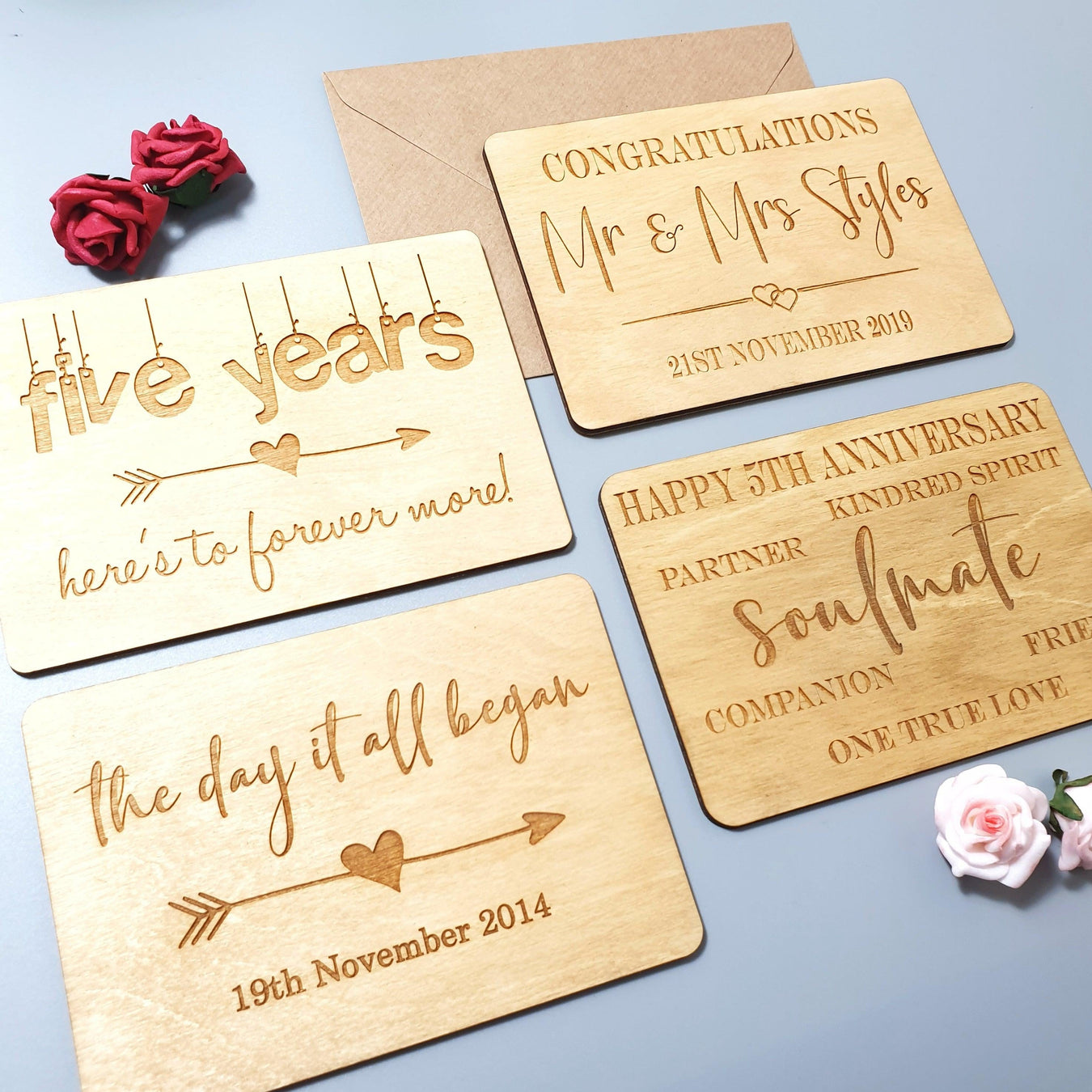 Wooden Celebrations Postcards I 5th Anniversary Cards I Wedding Cards