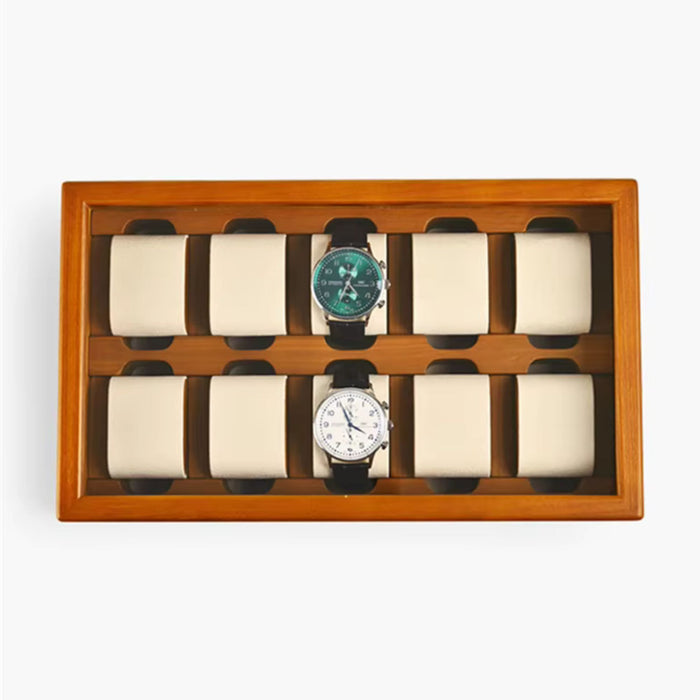 10 Grid Wooden Watch Box with Velvet Cushions – Solid Wood Watch Storage & Display Case