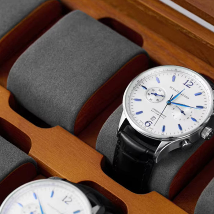 10 Grid Wooden Watch Box with Velvet Cushions – Solid Wood Watch Storage & Display Case