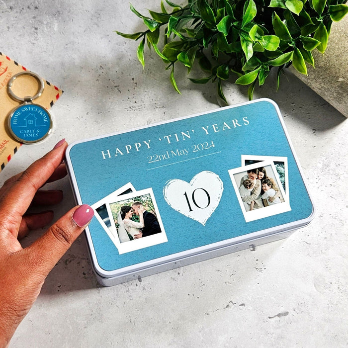 10th Anniversary Gift for Wife, Personalised Photo Tin Anniversary Gift, 10 Year Wedding Anniversary Keepsake, Tenth Anniversary Gift for Her, Tin Gift for 10 Years of Marriage