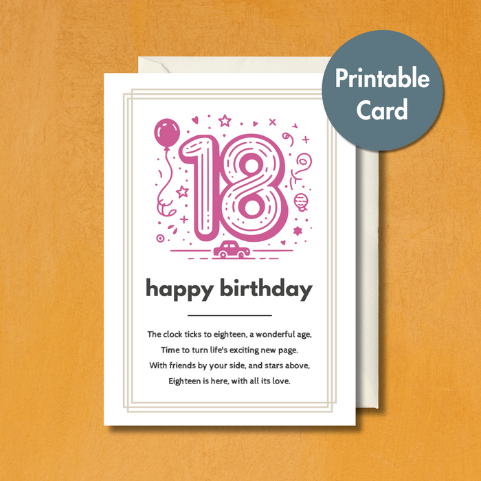 18th Birthday Card with Unique Poem Message | Printable Birthday Wishes Card
