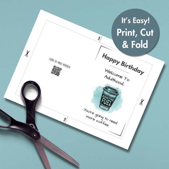 18th Birthday Funny Coffee Card | Adulting Fuel | Printable Download