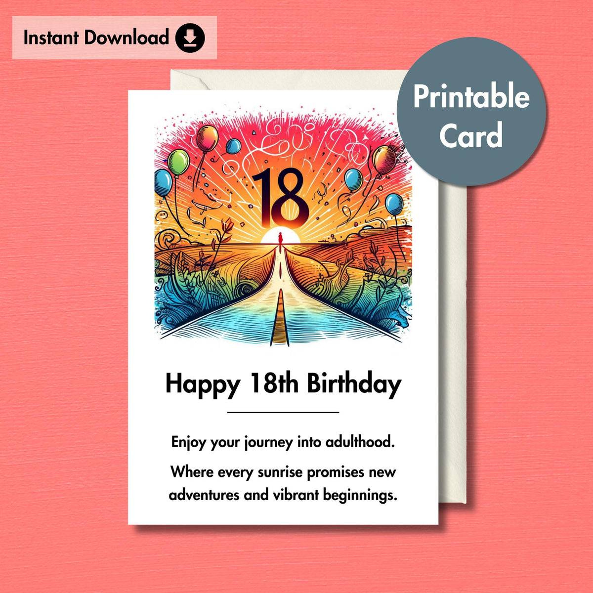 18th Birthday Inspirational Message Card | Sunrise Instant Print Card ...