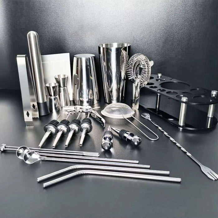 22 Piece Stainless Steel Cocktail Shaker Set with Stand | 750ml Bar Tools