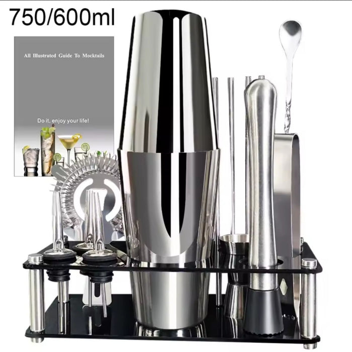 22 Piece Stainless Steel Cocktail Shaker Set with Stand | 750ml Bar Tools