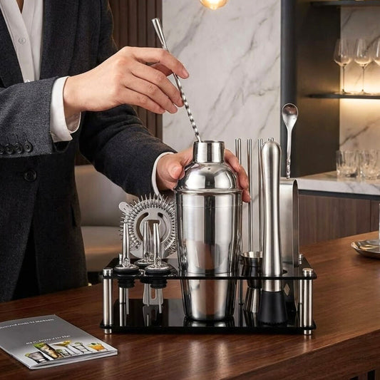 22 Piece Stainless Steel Cocktail Shaker Set with Stand | 750ml Bar Tools