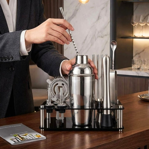 22 Piece Stainless Steel Cocktail Shaker Set with Stand | 750ml Bar Tools