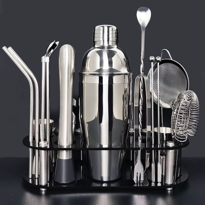 22 Piece Stainless Steel Cocktail Shaker Set with Stand | 750ml Bar Tools