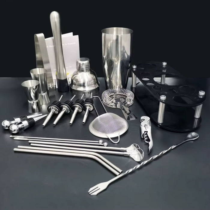 22 Piece Stainless Steel Cocktail Shaker Set with Stand | 750ml Bar Tools