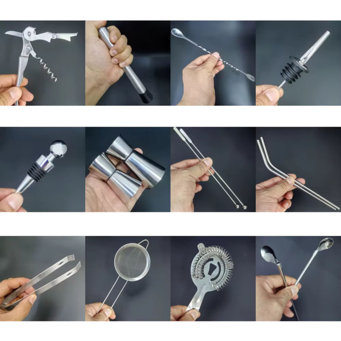 22 Piece Stainless Steel Cocktail Shaker Set with Stand | 750ml Bar Tools