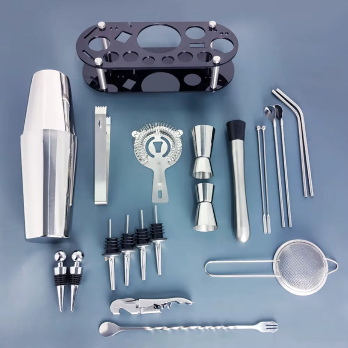 22 Piece Stainless Steel Cocktail Shaker Set with Stand | 750ml Bar Tools