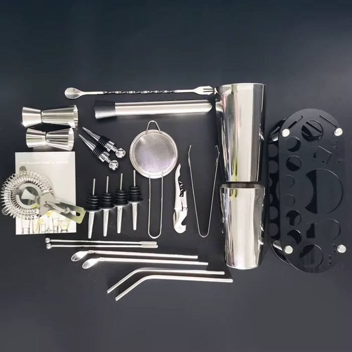 22 Piece Stainless Steel Cocktail Shaker Set with Stand | 750ml Bar Tools