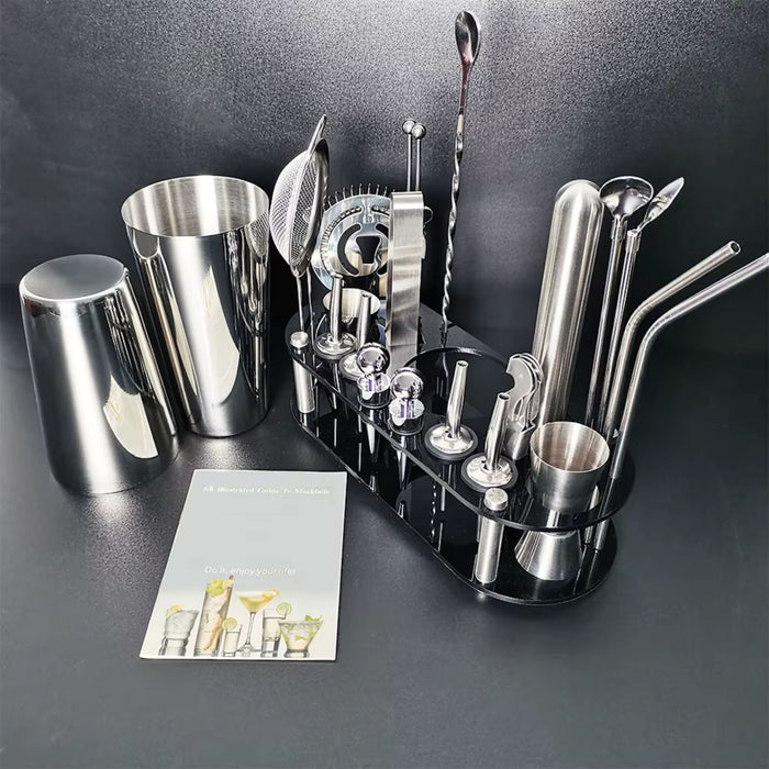 22 Piece Stainless Steel Cocktail Shaker Set with Stand | 750ml Bar Tools