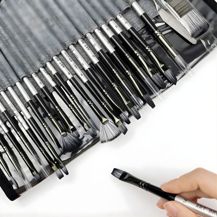 24-Piece Premium Paint Brush Set with Personalised Canvas Roll Case