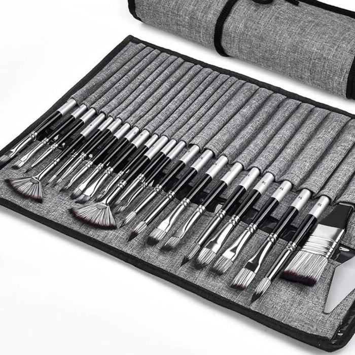 24-Piece Premium Paint Brush Set with Personalised Canvas Roll Case