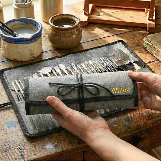 24-Piece Premium Paint Brush Set with Personalised Canvas Roll Case
