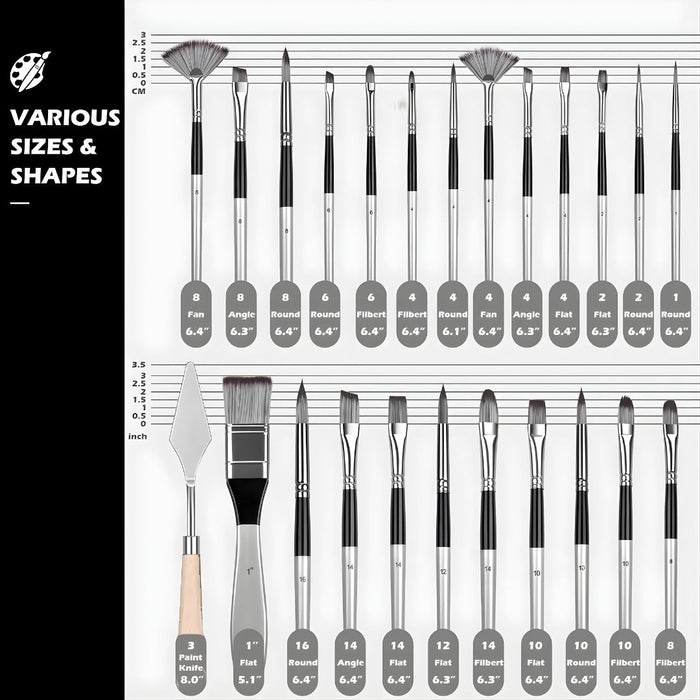 24-Piece Premium Paint Brush Set with Personalised Canvas Roll Case