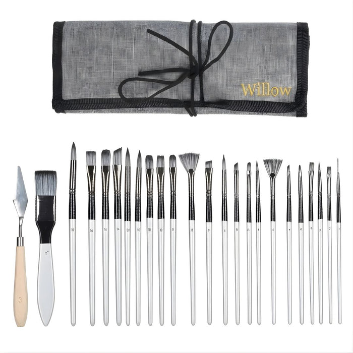 24-Piece Premium Paint Brush Set with Personalised Canvas Roll Case