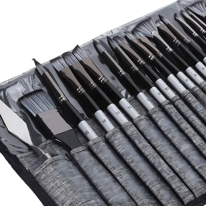 24-Piece Premium Paint Brush Set with Personalised Canvas Roll Case
