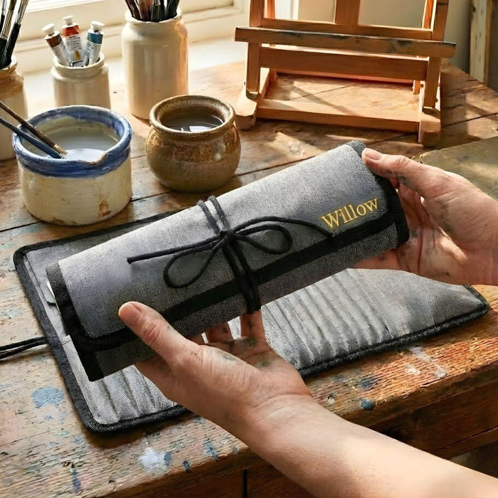 24-Piece Premium Paint Brush Set with Personalised Canvas Roll Case