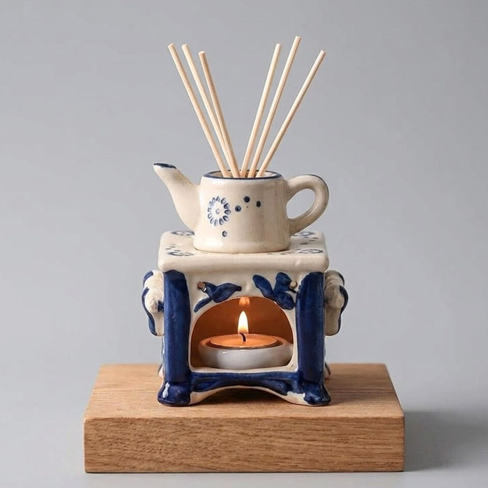 3-in-1 Vintage Ceramic Oil Incense Burner, Reed Diffuser & Tea Candle Warmer Set