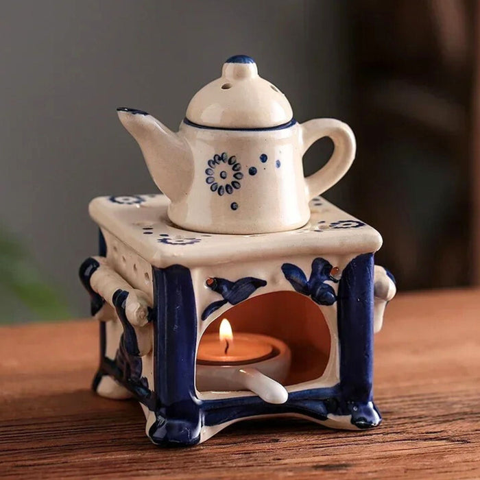 3-in-1 Vintage Ceramic Oil Incense Burner, Reed Diffuser & Tea Candle Warmer Set