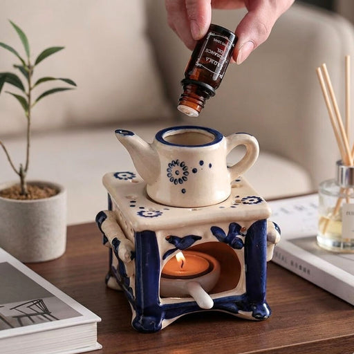 3-in-1 Vintage Ceramic Oil Incense Burner, Reed Diffuser & Tea Candle Warmer Set