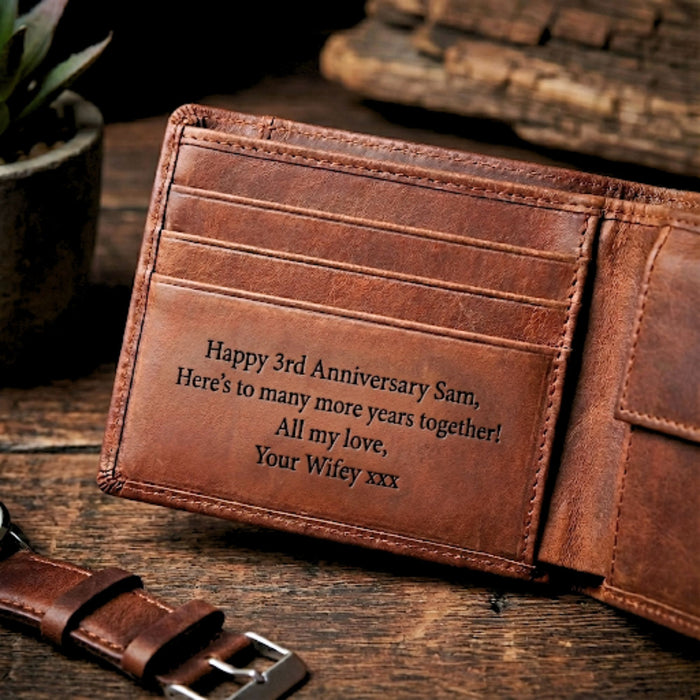 Engraved Leather Wallet I Personalised Gift for Men
