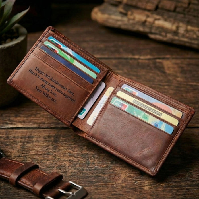 Engraved Leather Wallet I Personalised Gift for Men