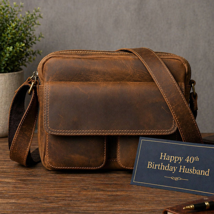 40th Birthday Gift for Husband, Genuine Leather Messenger Bag, Luxury Birthday Gift for Husband, Leather Work Bag for Men, 40th Gift for Him