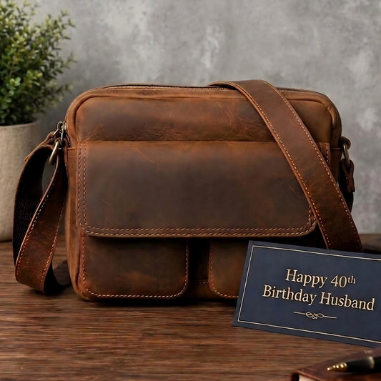 40th Birthday Gift for Husband, Genuine Leather Messenger Bag, Luxury Birthday Gift for Husband, Leather Work Bag for Men, 40th Gift for Him