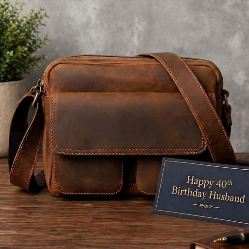 40th Birthday Gift for Husband, Genuine Leather Messenger Bag, Luxury Birthday Gift for Husband, Leather Work Bag for Men, 40th Gift for Him